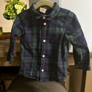 Toddler boy Flannel Plaid Shirt. Dark Green/ Blue.